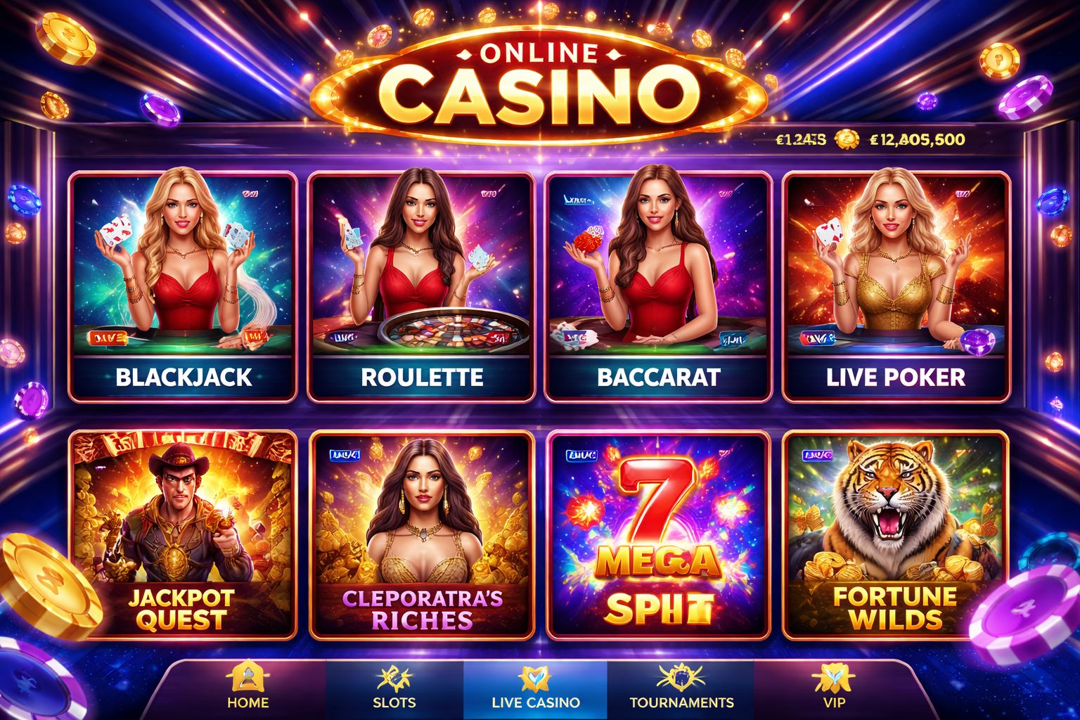 Confident casino host standing beside a glowing roulette table surrounded by floating chips representing the premium live studio universe of BGD66 in Bangladesh
